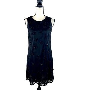 Red Valentino Beaded Embroidered Floral Appliqué Black Sleeveless Dress